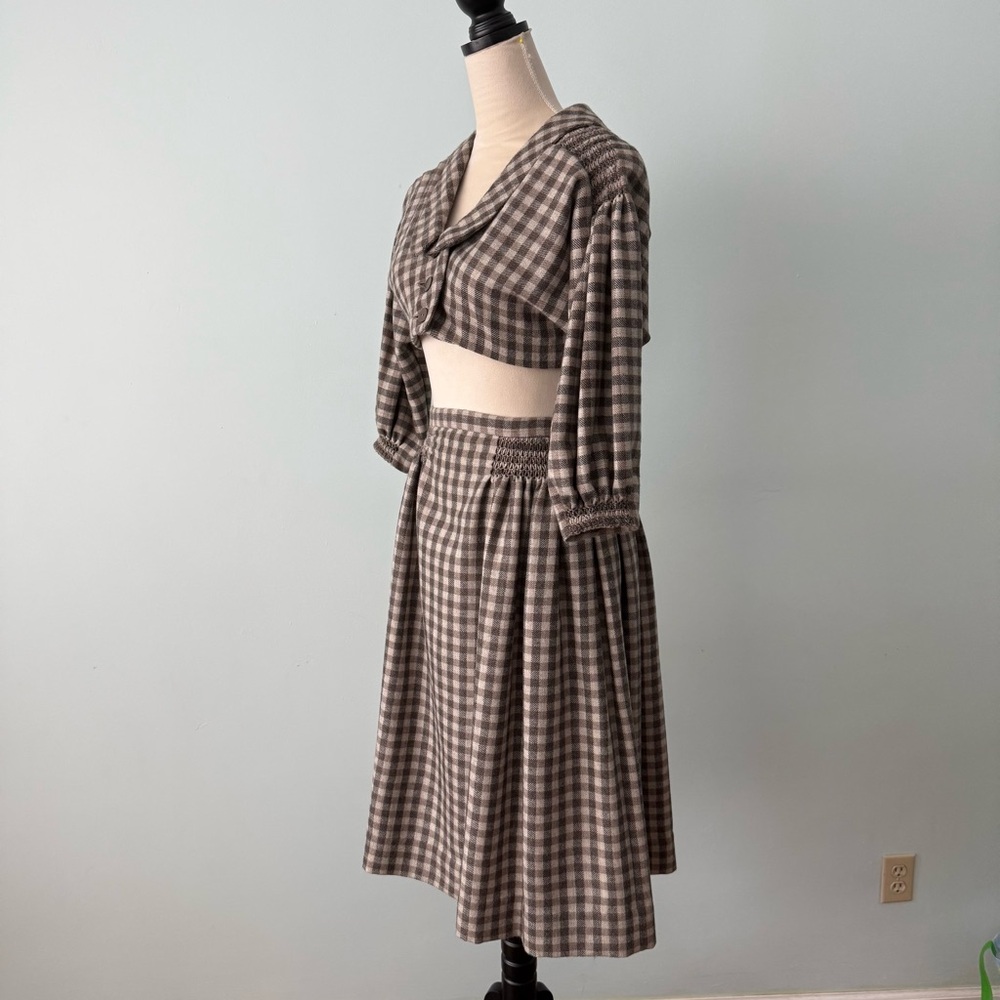 Vintage 2-Piece Brown Gingham Skirt & Crop Top Set | XS - Picture 7 of 13